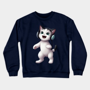 Cat with Headphones Crewneck Sweatshirt